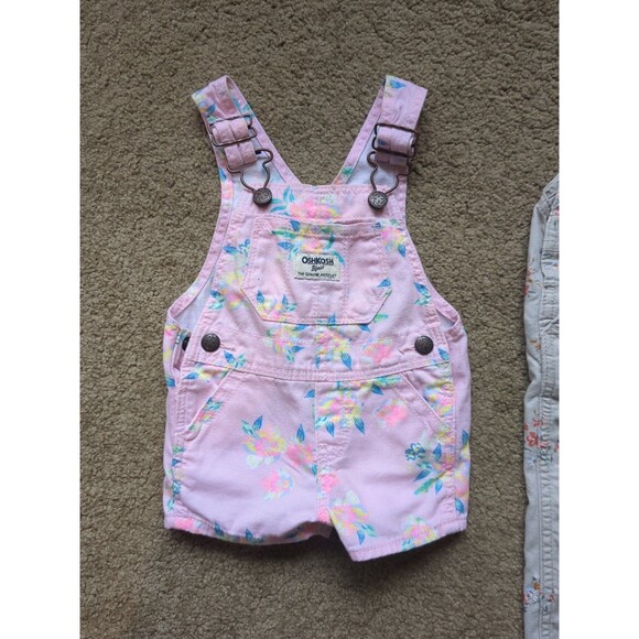 Bundle 2 OshKoshB’Gosh Girls Overalls 6 Months Green Long pink Short Excellent - Picture 7 of 13
